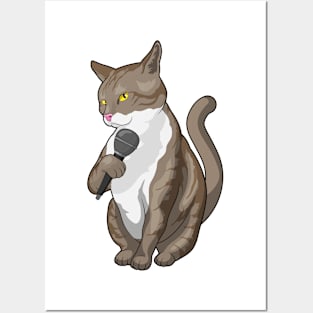 Cat Singer Microphone Music Posters and Art